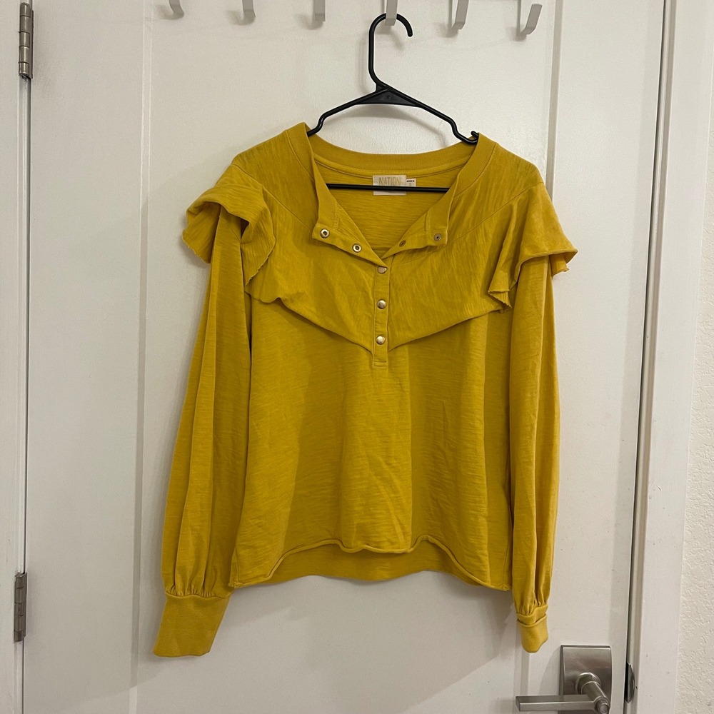 Nation LTD Yellow Ruffled Blouse Long Sleeve Business Cottagecore Chic